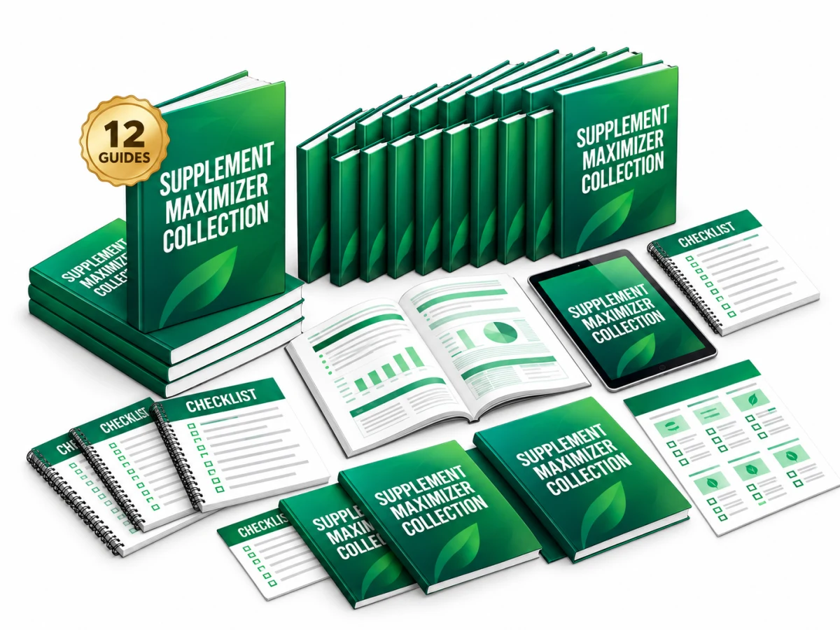 The Supplement Maximizer Collection, shown as a set of 12 digital guides with books, checklists and a tablet