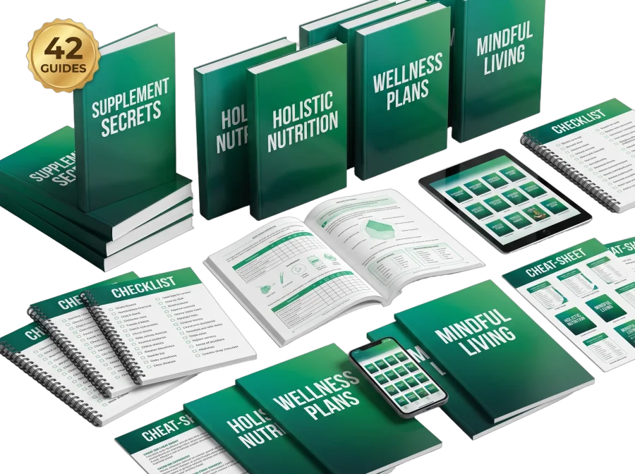 The complete Supplement Secrets collection of 42 guides shown as a bundle across book, tablet and phone